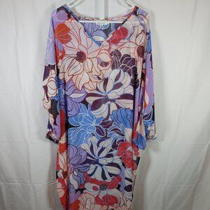 Molly Bracken Size S Bright Floral Maxi Dress Sheer 3/4 Sleeve Boho